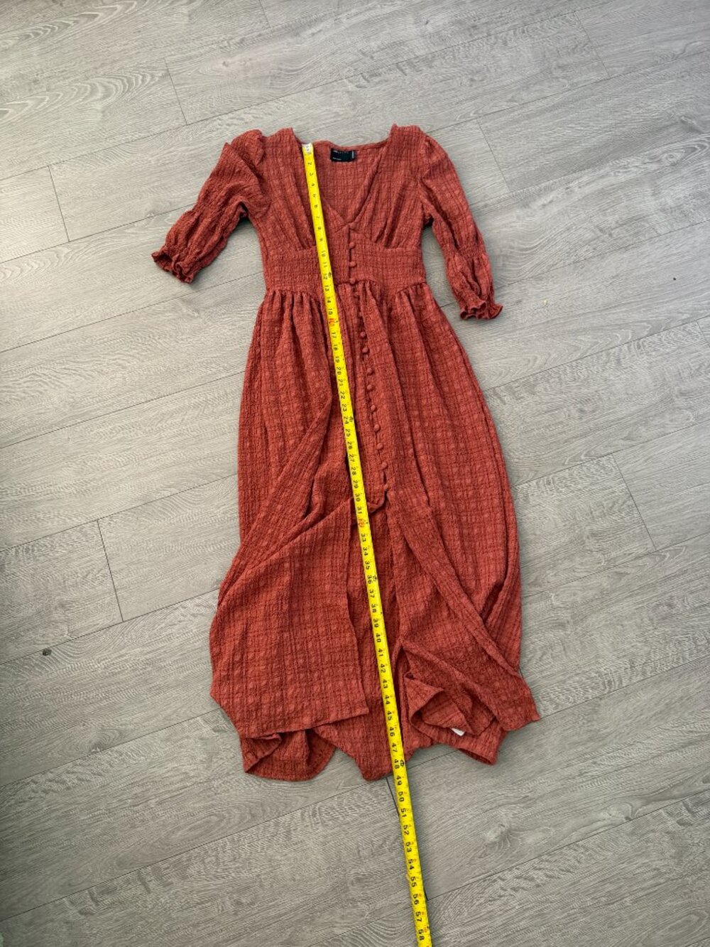 ASOS DESIGN Rust Textured Puff Sleeve Midi Dress Size US 2 NWT - Picture 6 of 8